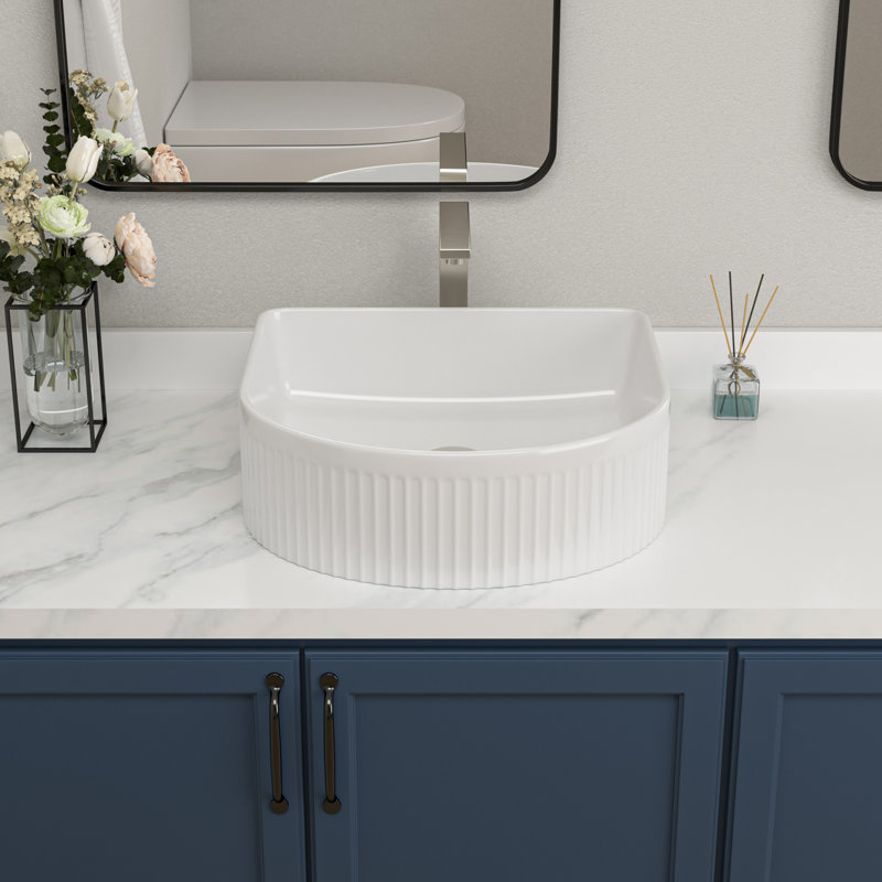 Lavabo de salle de bain en céramique blanc en U blanc en forme de U L 15 "x l 13"