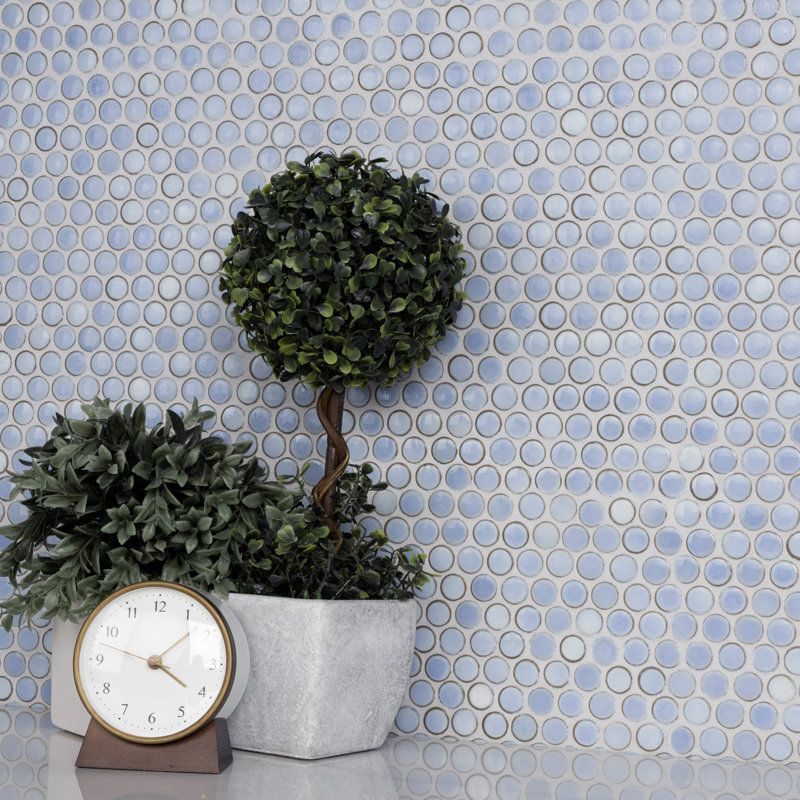 Hudson Penny Round .80" x .80" Porcelain Penny Round Mosaic Wall & Floor Tile, Frost Blue