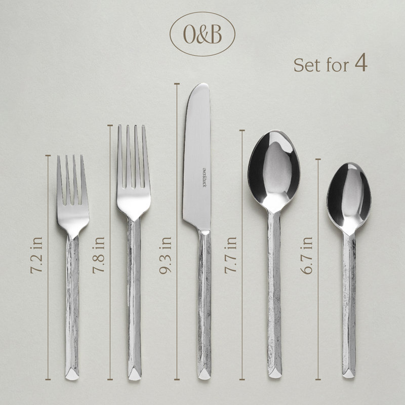 over&back Hand-Forged 18/8 Flatware Set - Service for 4, Stainless Steel