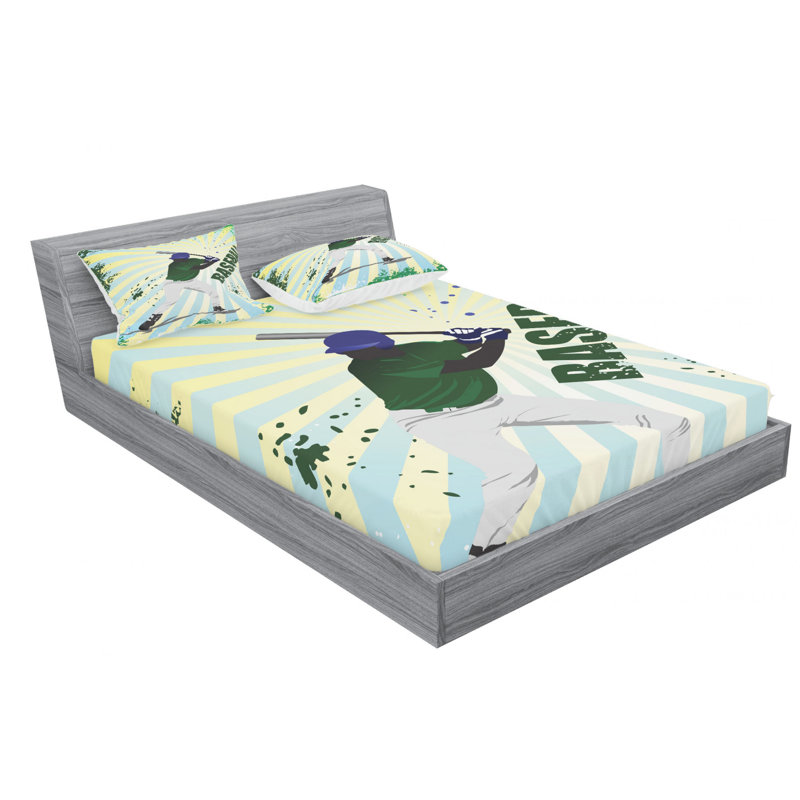 Baseball Microfiber Sheet Set, Full Sheet Set + Fitted Sheet + 2 Pillowcases