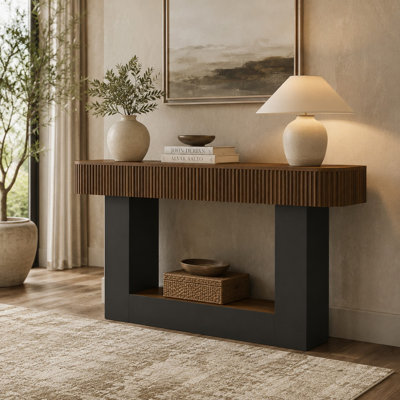 63" Console Table with Fluted Wood-Grain Top