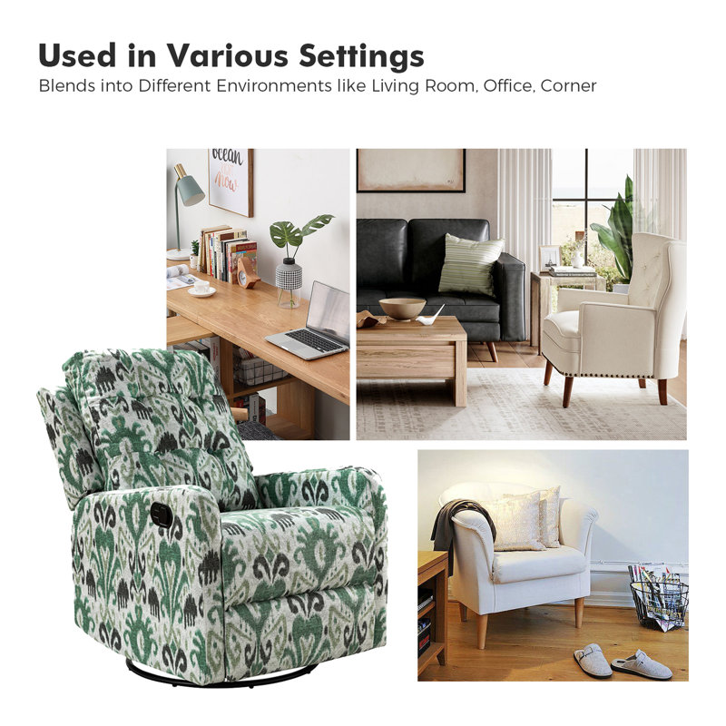 Prescot 26.77" W Pocket Spring Tufted Manual Swivel Rocker Recliner , Turquoise 100% Polyester
