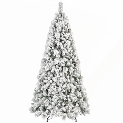 Arbre de Noël 9 pi floqué avec embouts de 1964 - PVC enneigé et branches à aiguilles dures, structure à charnières pour une installation facile, support en métal stable