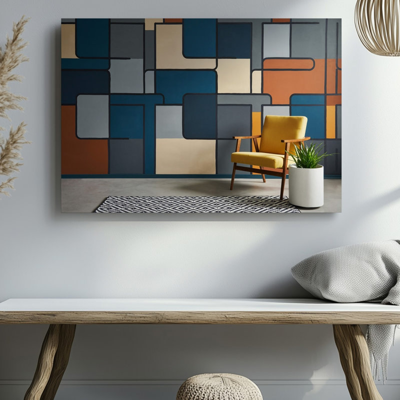 Toile «A Modern Interior Scene Doting A Striking Geometric», art mural composé de formes rectangulaires imbriquées sur toile