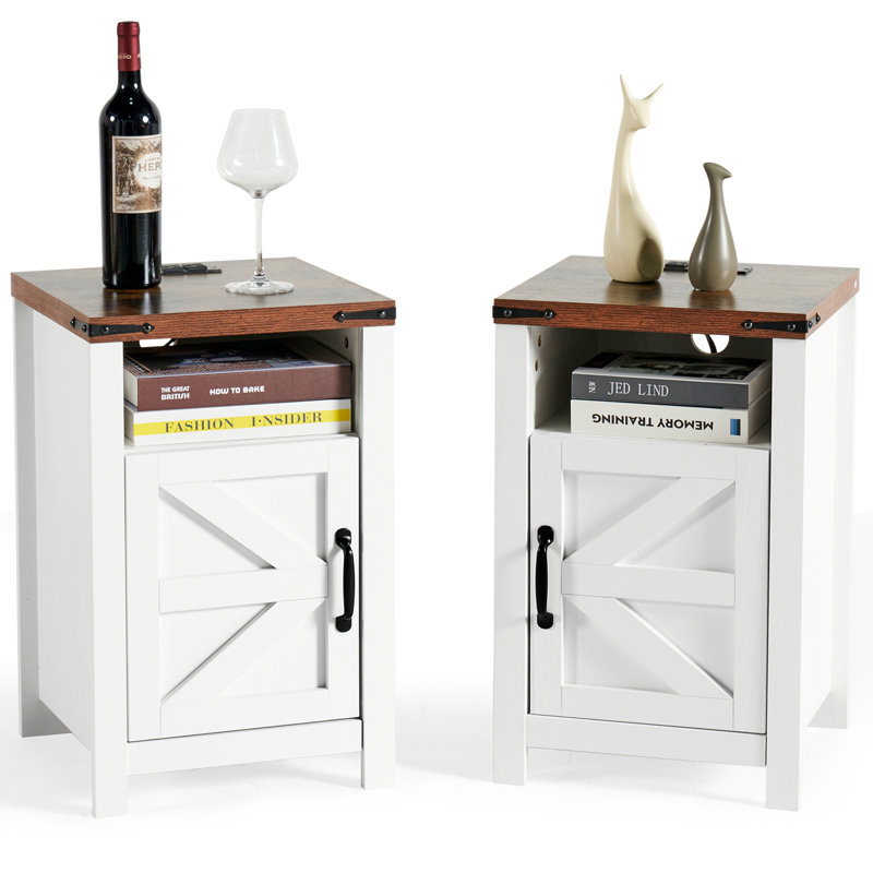 Nageena Nightstand, Blanc / Brun