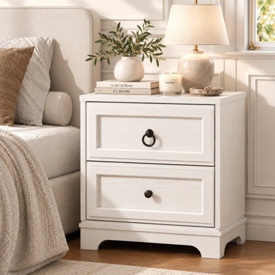19.7" W Farmhouse 2-Drawer Nightstand with White Wood Grain Finish