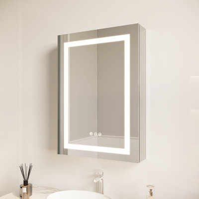 Armoire de salle de bain avec miroir à DEL 26 po x 20 po - Brouillard, imperméable, 3000 K 6000 K, interrupteur tactile, à intensité variable, une porte, encastré ou à fixation à droite Luminosité réglable 3000 K ~ 6000 K Porte de contrôle droite