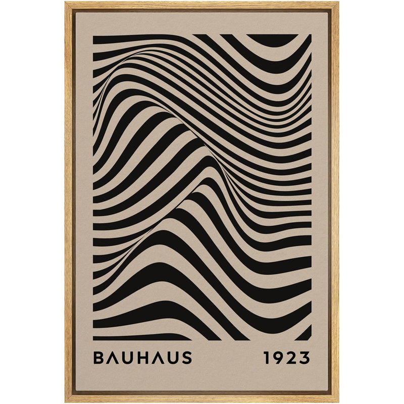 Classical Artwork " Mid-Century Bauhaus Black Stripe Illusion Shapes ", H 36 po x l 24 po, Naturel