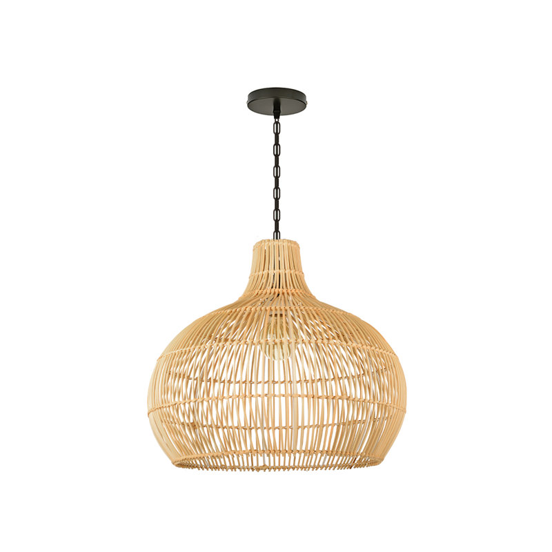 Luminaire suspendu en rotin tissé à la main 1 lumière Chian noir, H 23,62 po x l 23,62 po x P 23,62 po
