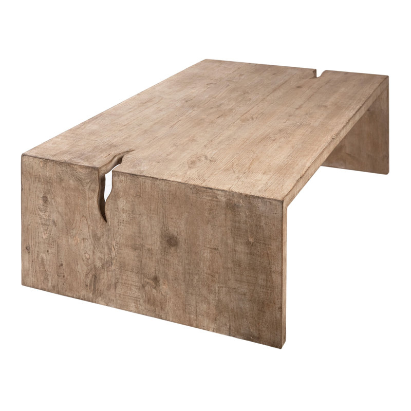 Evie Solid Wood Sled Coffee Table, Light Brown