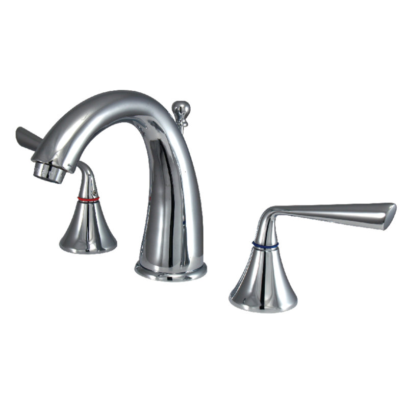 Kingston Brass Silver Sage Two-Handle 3-Hole Deck Mount Widespread Bathroom Faucet with Brass Pop-Up Drain, Polished Chrome