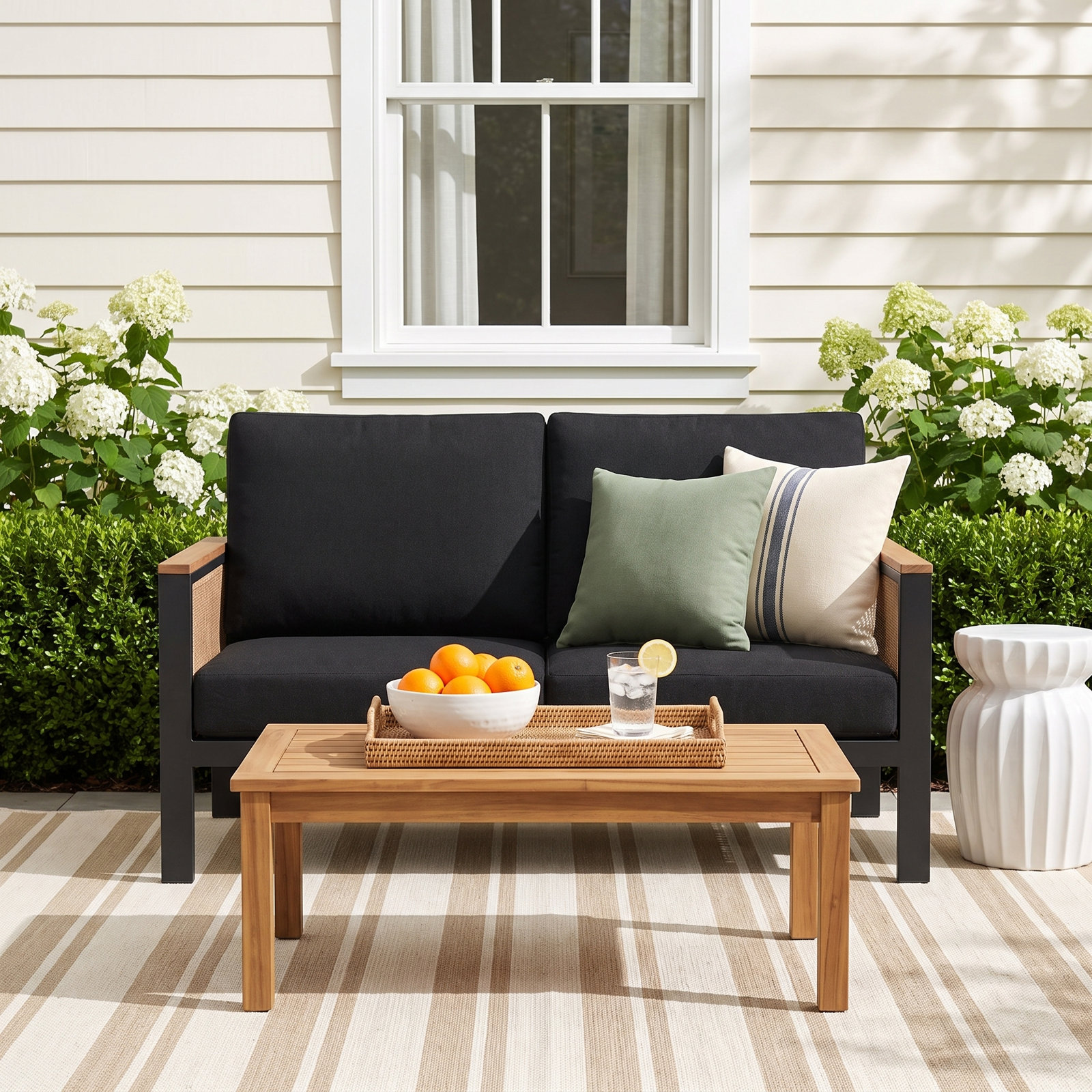 Townsend 55" Sunbrella® Patio Loveseat, Canvas Black Sunbrella® Canvas, Gray/Brown