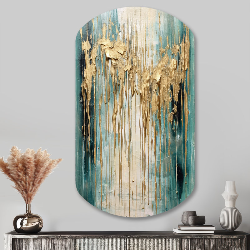 Gilded Daydreams VI - Minimalism Asymmetrical Metal Print Wall Art, Modern Cylinder Metal Wall Decor, 43" H x 23" W x 1" D