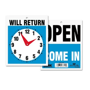 Headline Sign Double-Sided Open/Will Return Sign with Clock Hands