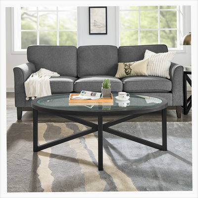Michaelin Tempered Glass Coffee Table with Solid Wood Base