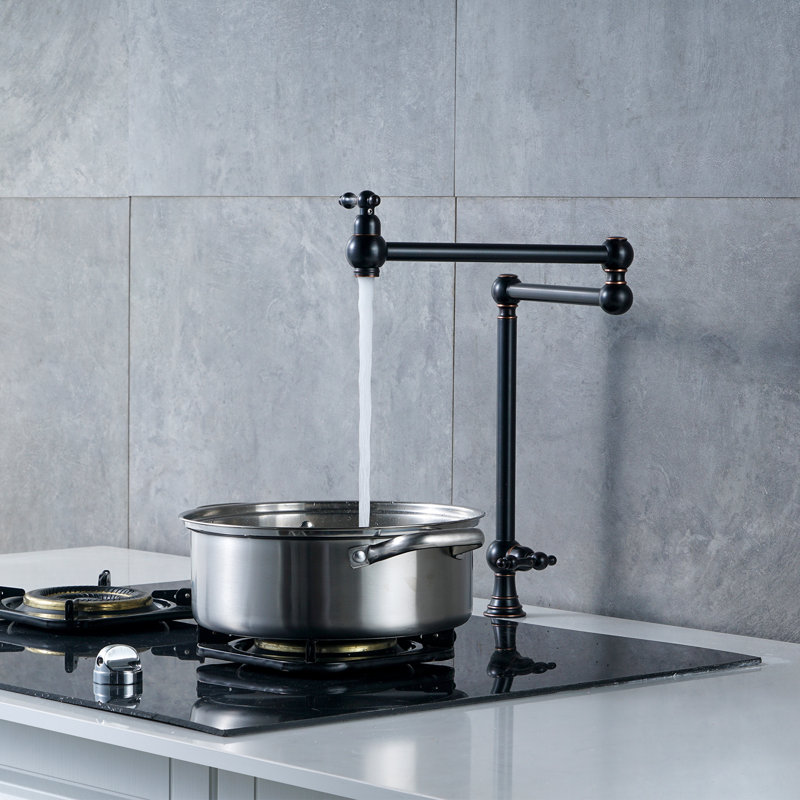 Robinet de cuisine à fixation sur plateau avec robinet pivotant à deux poignées en laiton massif, Bronze frotté à l'huile