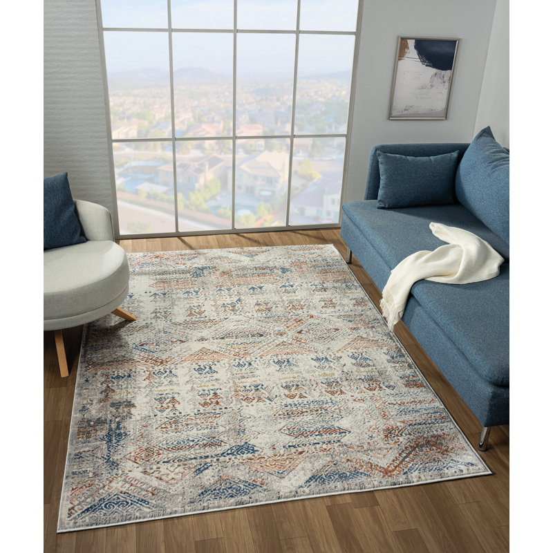 Bohemian Distressed Multi-Color Area Rug with Tribal Motifs, Runner 2'7" x 7'2"