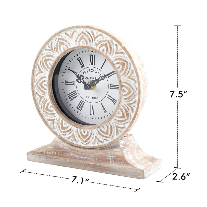 Hand-Carved Wood Table Clock