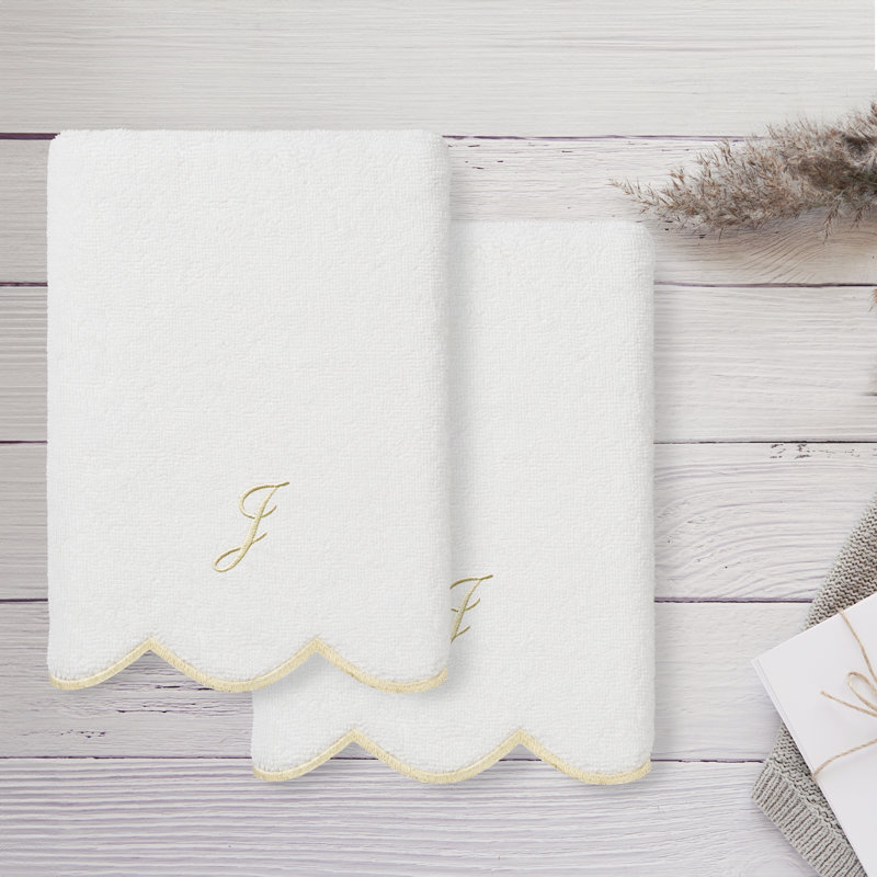 Ensemble de serviettes à main personnalisables 2 pièces Linorn Home Textiles 100% coton turc ADORNIA, J, Blanc / beige