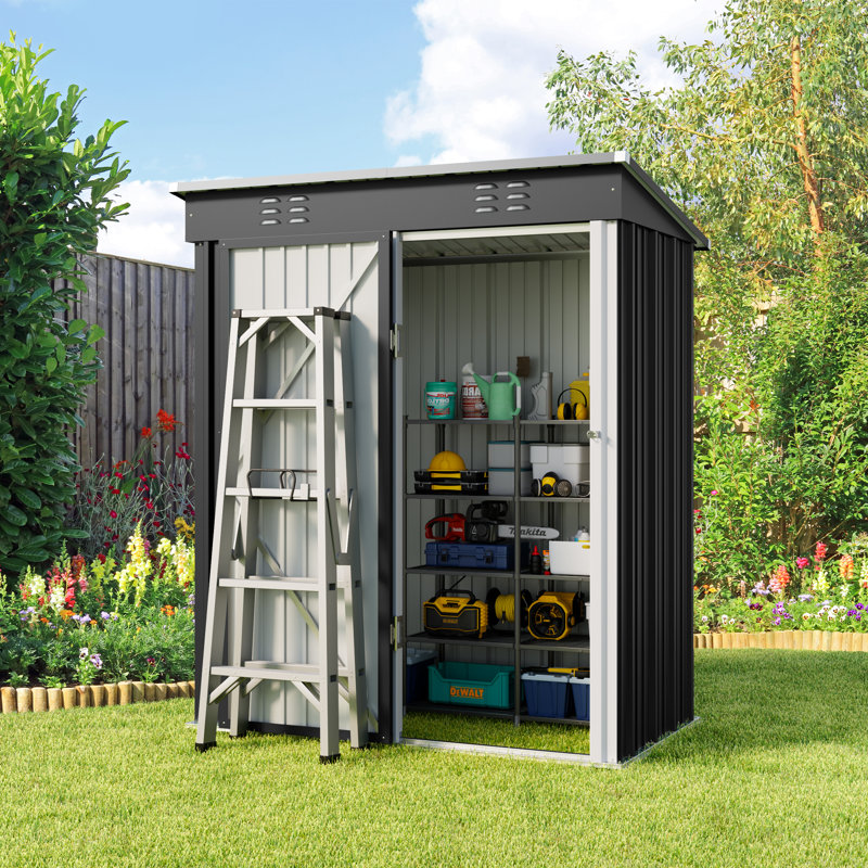 Aiho 5 ft. W X 3 ft. D Metal Vertical Storage Shed, Grey