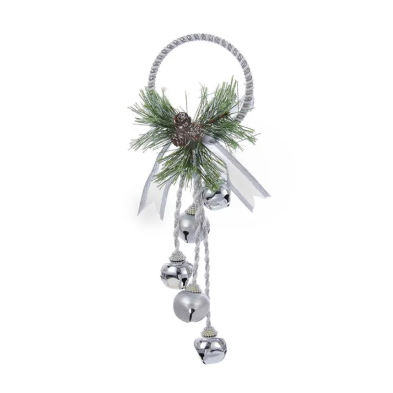 Silver and White Bell Door Hanger with Pinecones and Greens