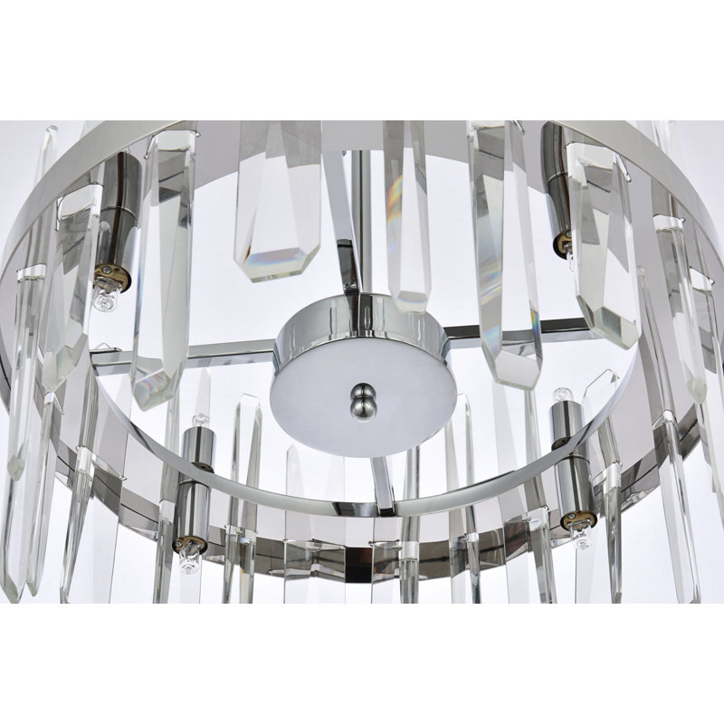 Luminaire suspendu rond en cristal 12 pouces Marlow, Chrome, H 57,5 po x l 16 po x P 16 po