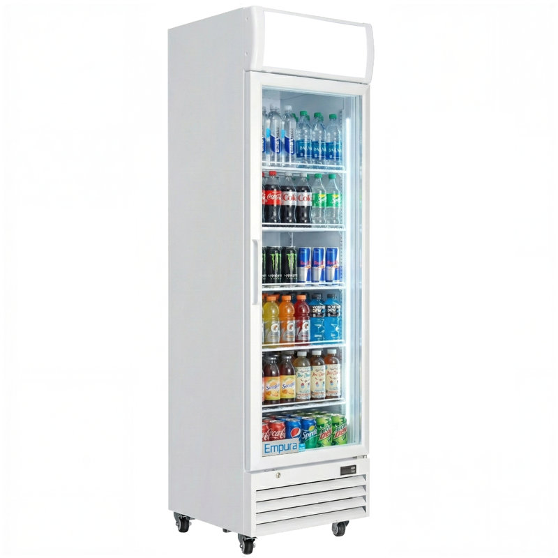 22.7" Swing Glass Door Merchandiser Refrigerator W/ 1 Door, 13 Cu Ft, 115V, Black