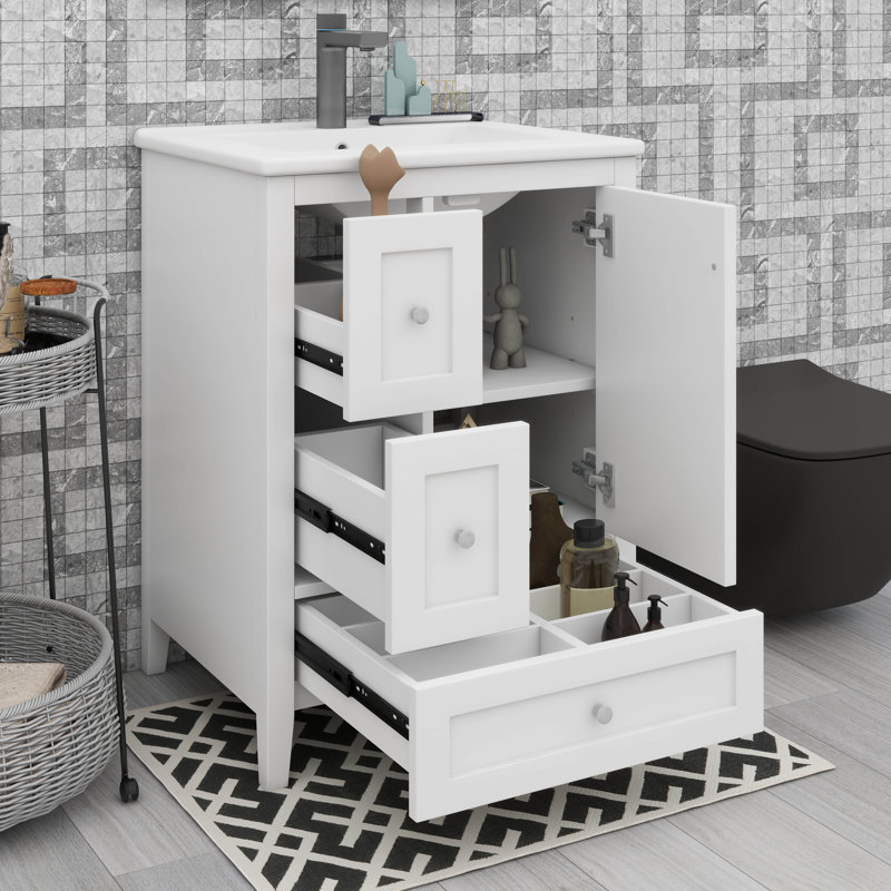 Meuble-lavabo de 24 po avec tablette réglable, White
