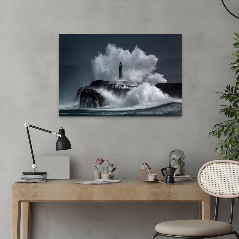 Art contemporain, paysage côtier abstrait dramatique, H 16 po x l 24 po