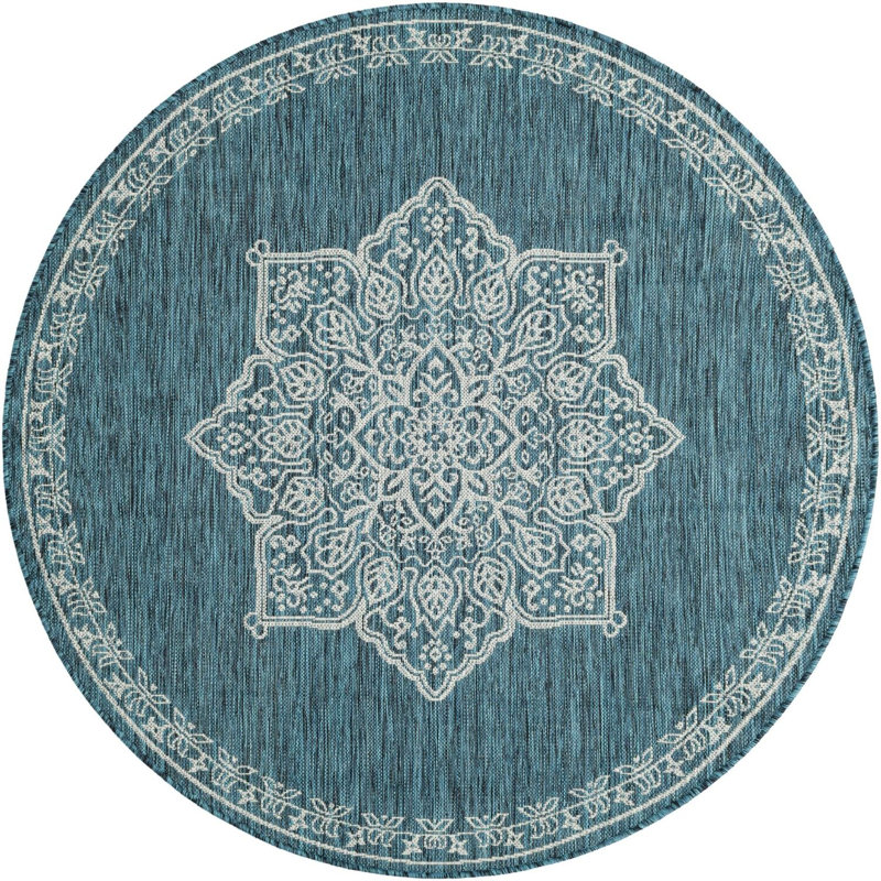 Tapis transitionnel de couleur vert foncé Tollefson, Rond 5 pi 3 po