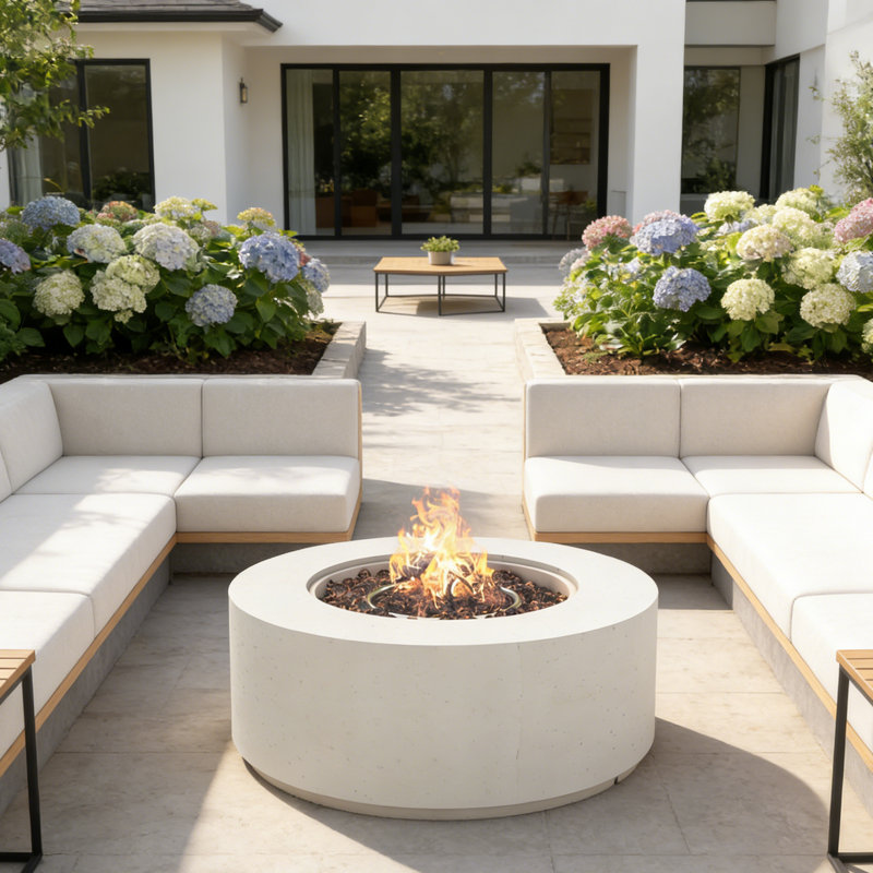 38.2" Round Outdoor Propane Fire Pit Table With MGO Stone Finish, 50,000 BTU Gas Fire Pit With Adjustable Flame, Lava Rocks & Weather-Resistant Cover For Patio, Backyard & Garden