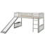 Lit mezzanine simple gris avec glissade et - Maximise l'espace de la chambre à coucher, utilisation polyvalente, structure en bois de pin, conception de structure stable, lattes solides, durabilité, ajout élégant