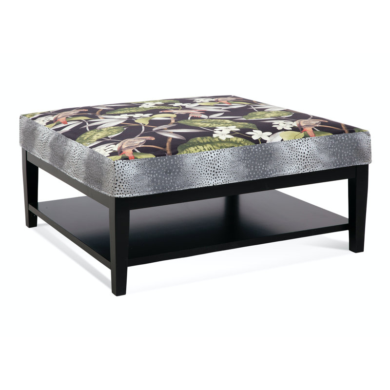 Hammond Square Ottoman, Green and Blue Stripe; 0252-54, Black Finish