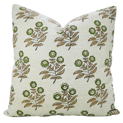 Fabdivine Ethnic Print Throw Pillow Cover – Handcrafted Cushion for Living Room, Neha, Green