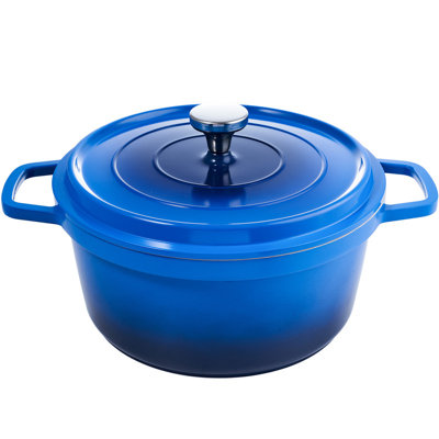 Casserole légère en fonte de 2,5 pte avec couvercle, cocotte émaillée antiadhésive pour la cuisson du pain, compatible avec toutes les surfaces de cuisson, lavable au lave-vaisselle, bleu
