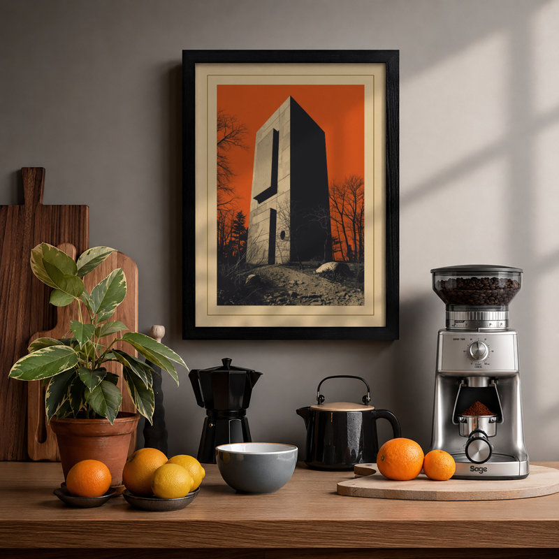 Tower In Desolate Land Rustic - Print, Black, A4 - 29.7 x 21.0 cm