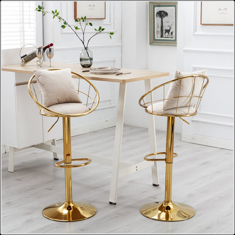 Chaise de bar en velours, plaquée or pur, conception unique, rotation à 360 degrés, Blanc cassé