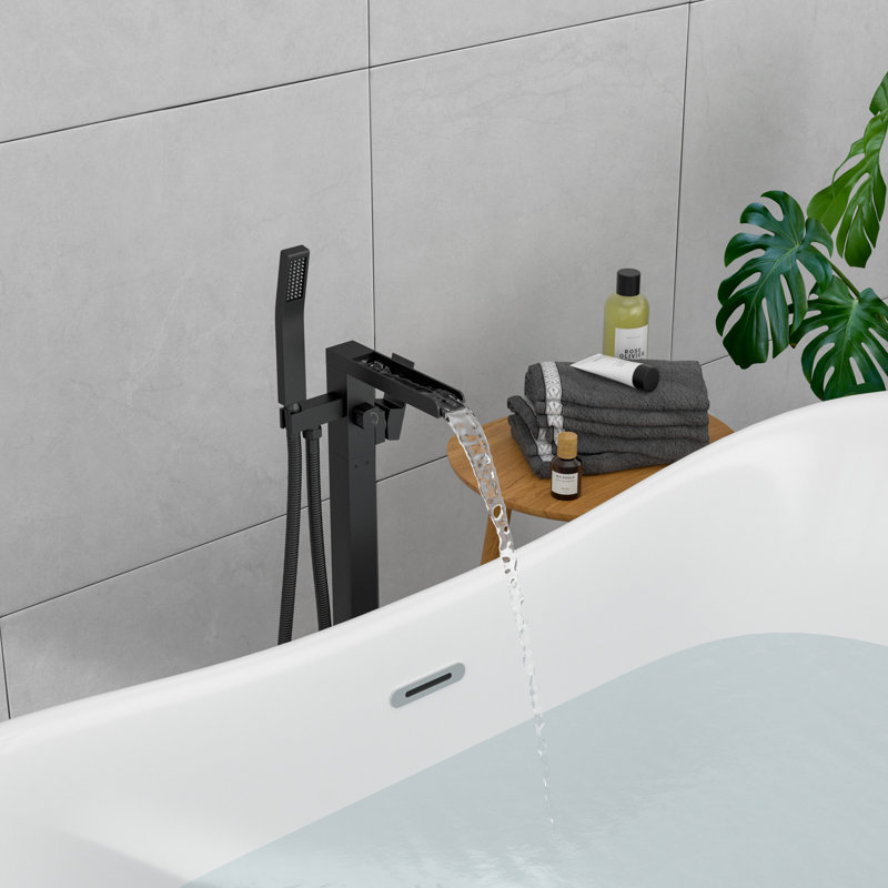 Floor Waterfall Faucet with Diverter, Matte Black