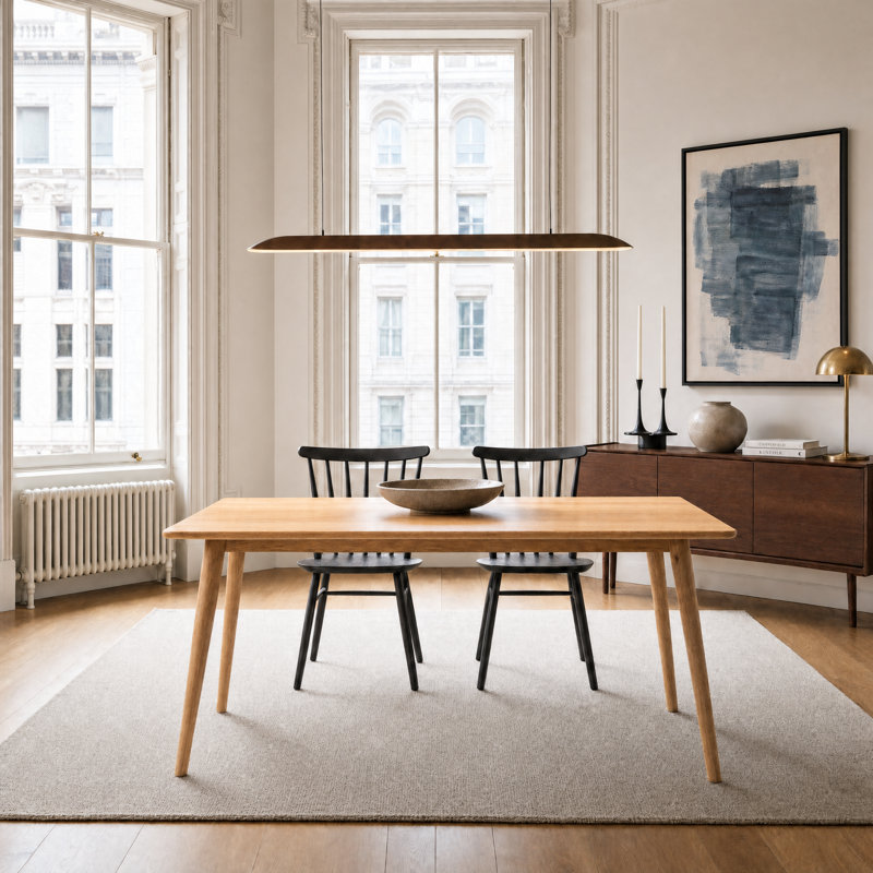 63" Solid Oak Wood Dining Table, Oak Wood