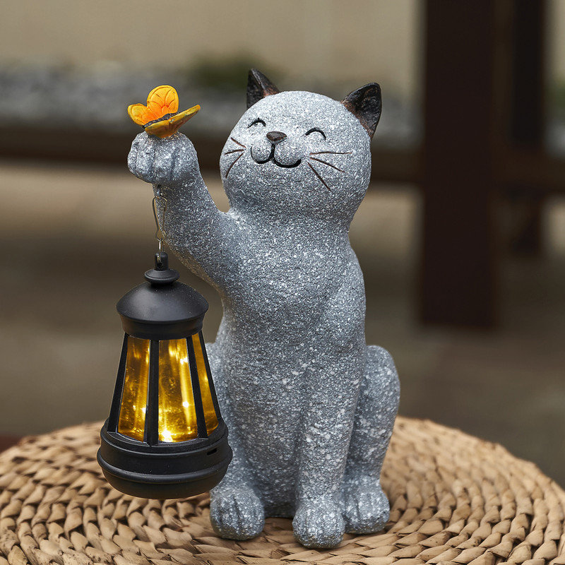 9.4 Inch  Outdoor Cat Statue With Butterfly