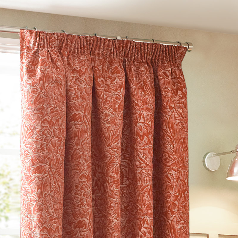 Amelianna Jacquard Pencil Pleat Curtains, Width 168 x Drop 183 cm, Orange