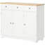 White Kitchen Sideboard Cabinet - With Solid Wood Countertop, 3 Drawers, Doors, Adjustable Shelf Storage And