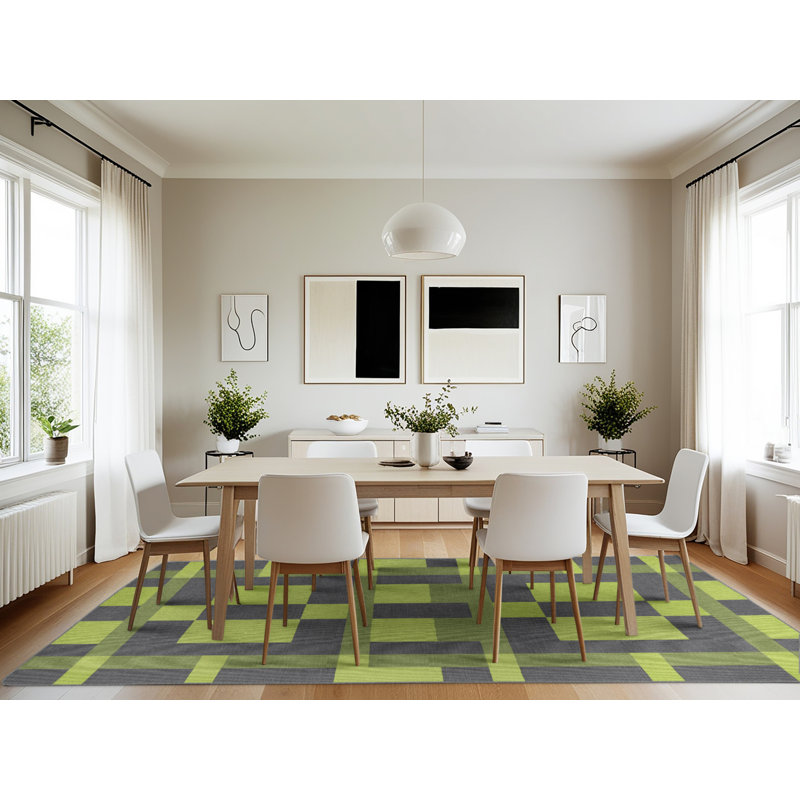 Machine Washable Checkered Gray Area Rug, Rectangle 7' x 10'