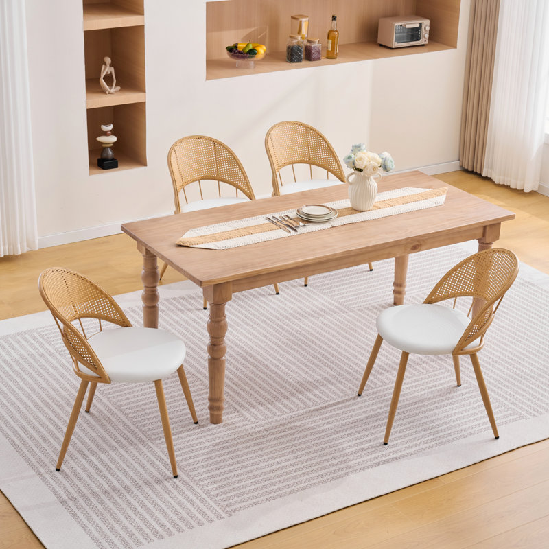 Faux Leather Rattan Back Dining Chairs, White