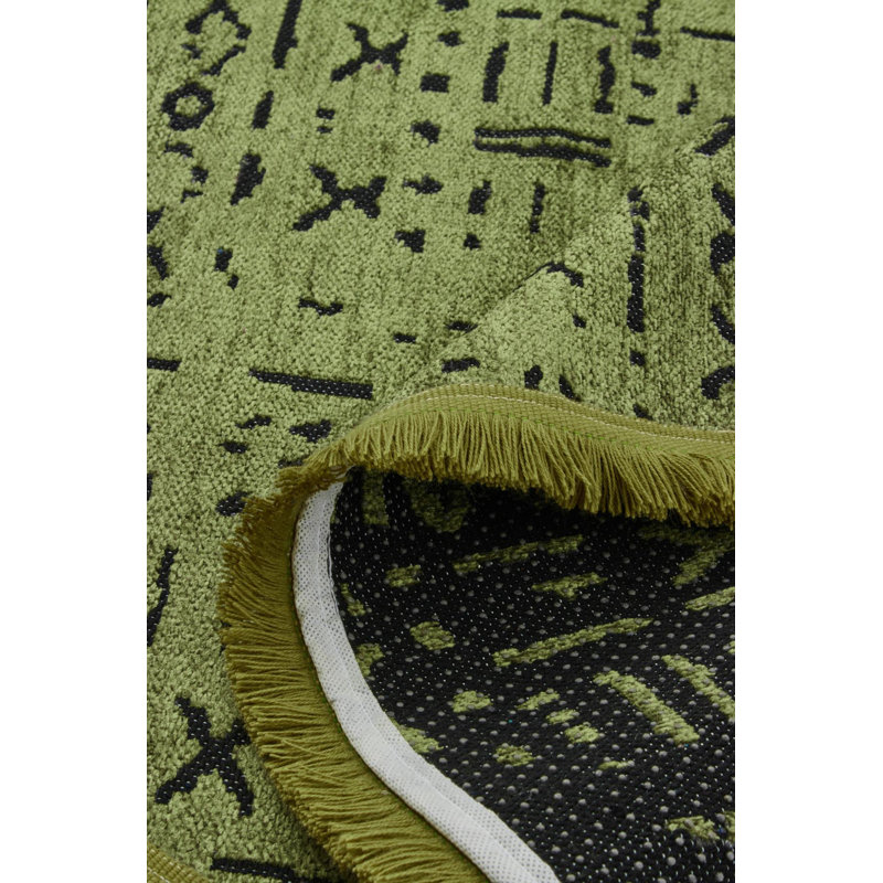 Crystallee Green Moroccan Machine Made Cotton Polyester Non-Slip Area Rug, Rond 5 pi 3 po
