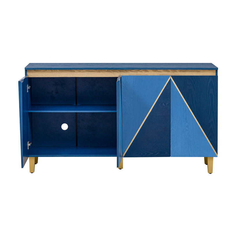 Buffet rétro 60 "avec rangement, Bleu marine foncé / bleu marine clair