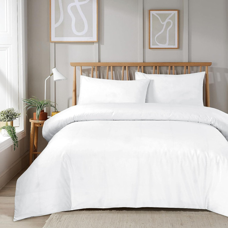 Polyester No Pattern Duvet Cover Set with Pillowcases, White, Double Duvet Cover Set + 2 Pillowcases