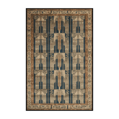 Machine Washable Art Deco Brown Area Rug