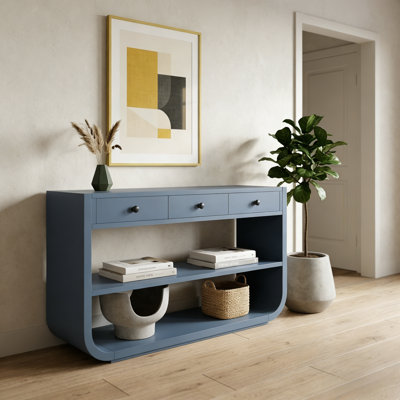 Japandi 55" Solid Wood Curved Console Table With 3 Soft-Close Drawers