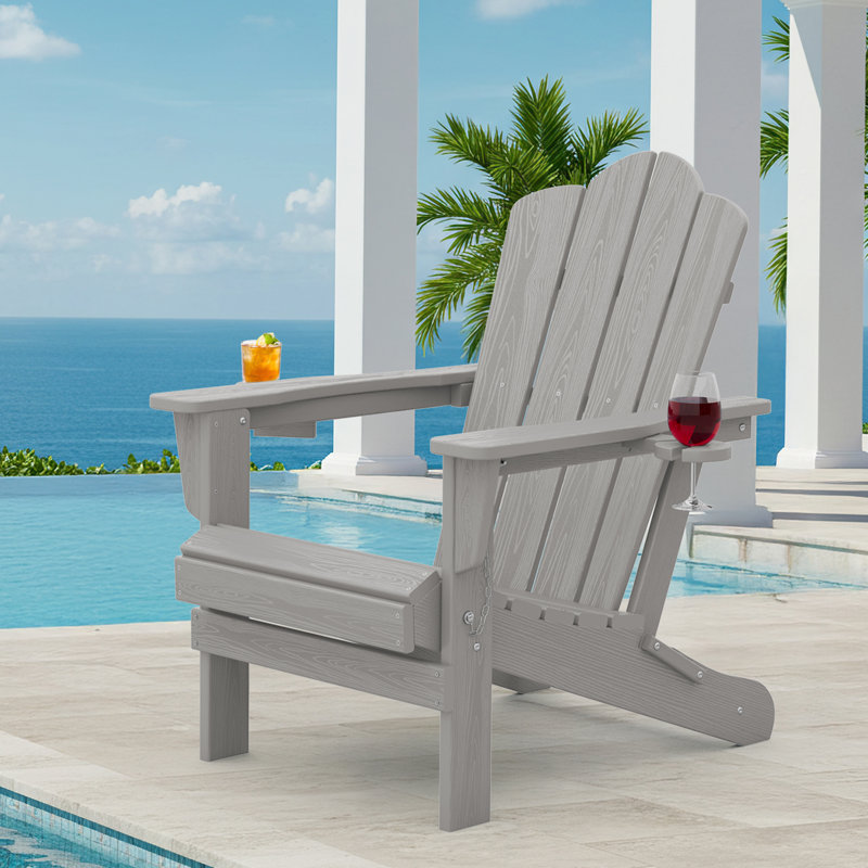 Chaise Adirondack pliante Ayanda en PEHD avec porte-gobelet double (ensemble de 4), Jaune citron
